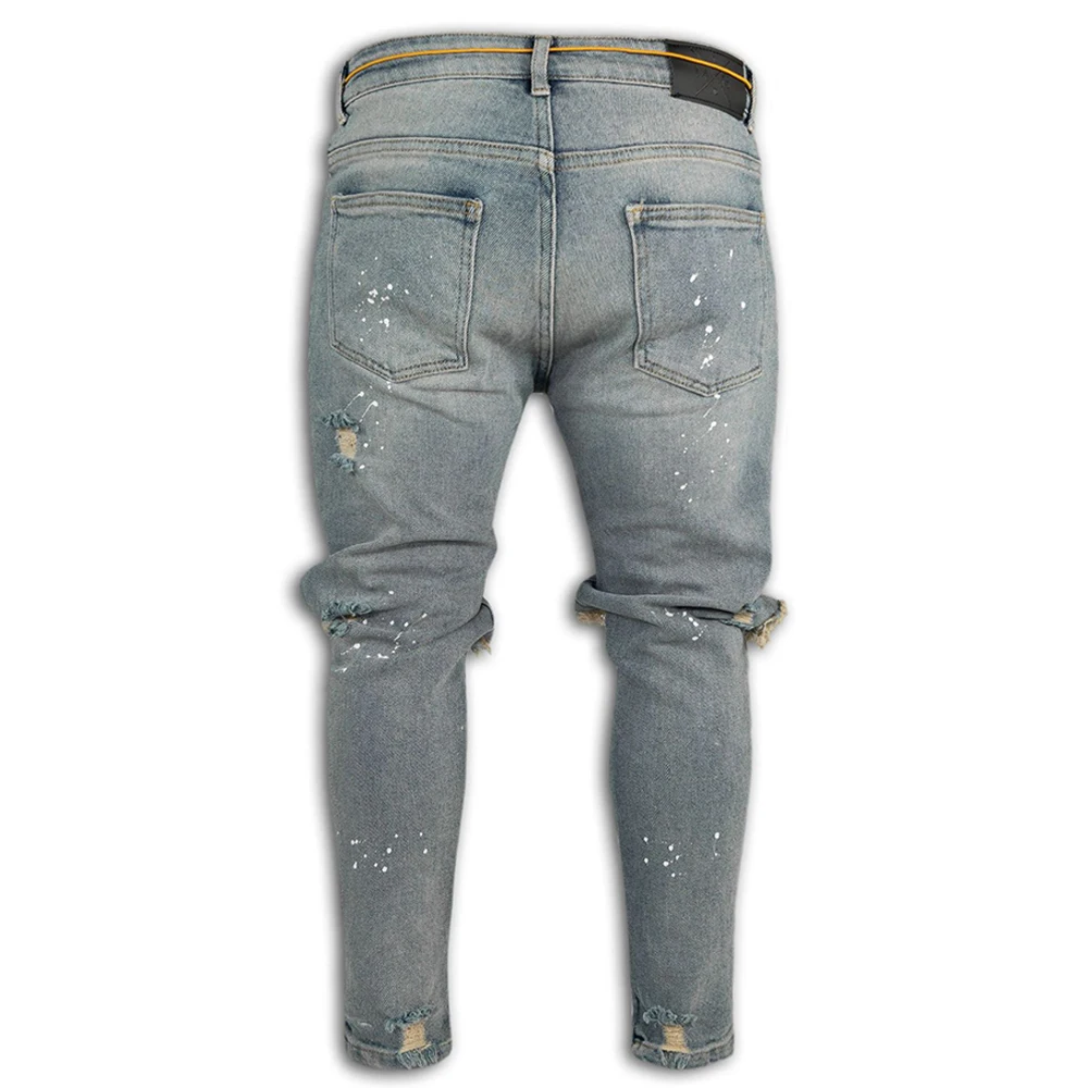 

Vintage Jeans Men Sexy Hole Jeans Men Letter Pencil Pants Men's Jogger Trousers Casual Denim Pants Streetwear Men Clothing