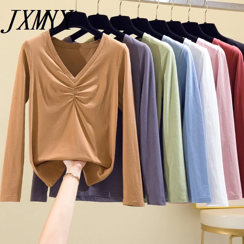 JXMYY 2021 модный осенний Новый продукт Удобная плиссированная Однотонная рубашка с