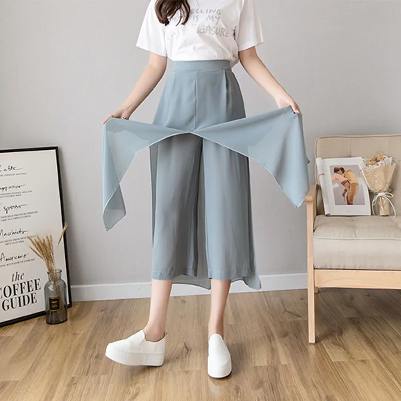 

Summer Wide Leg Women Pants Casual Loose High Elastic Waist Pants Loose Chiffon Trousers Solid Thin Female Lady Pants Fashion