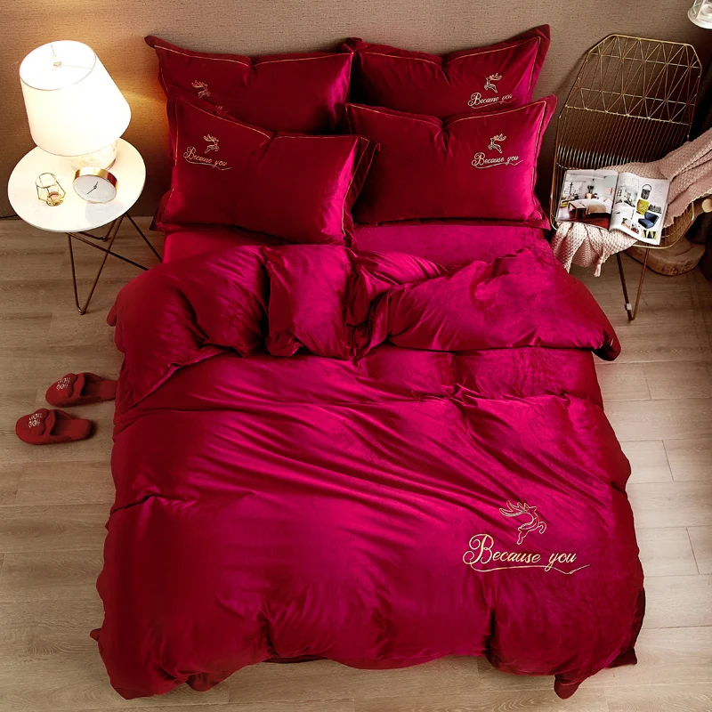 2019 высококачественный Комплект постельного белья Одноцветный вышивка 4