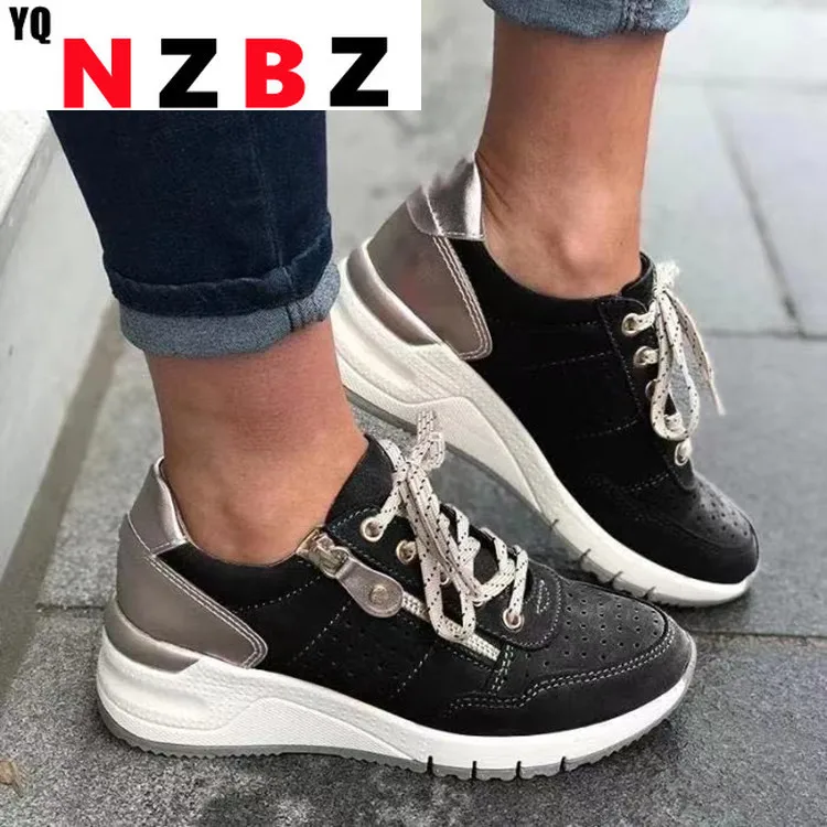

Plus Size New Wedge Shoes Female All Season Ladies Patchwork Breathable Comfy Lace Up Sneakers 35-43 Women's Sport Shoes