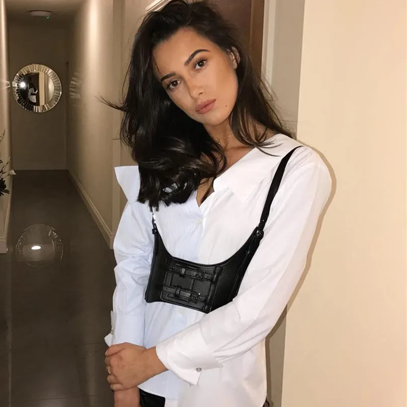 Укороченный топ из искусственной кожи в готическом стиле 2021 | Женская одежда