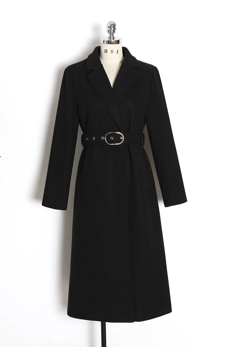 

Autumn Winter Solid Full Turn Down Collar Long Trench Coat Women