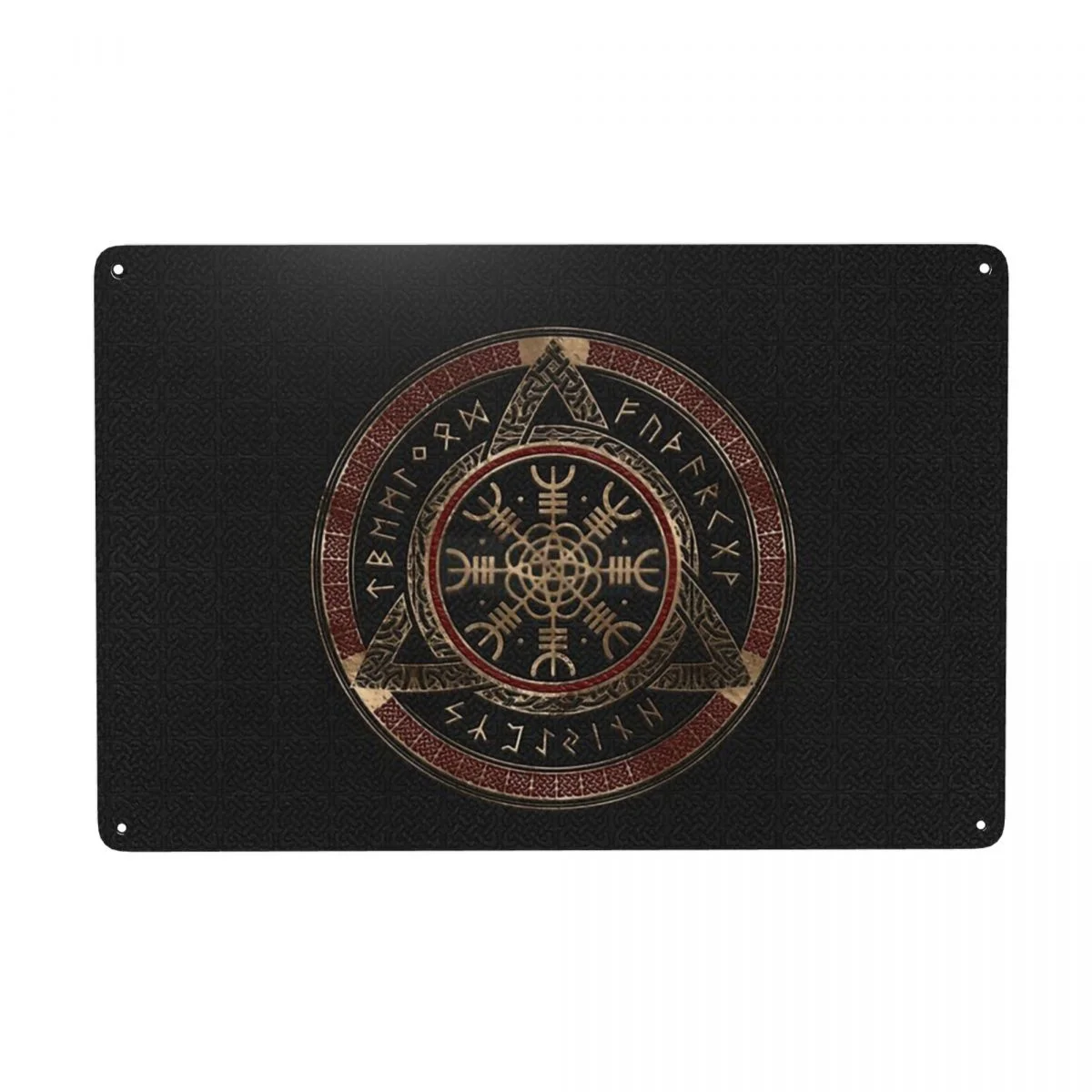 

Viking The Helm Of Awe Black And Red Leather Metal Tin Signs Iron Plate Painting Home Bar Room Decor Wall Art Vintage Modern