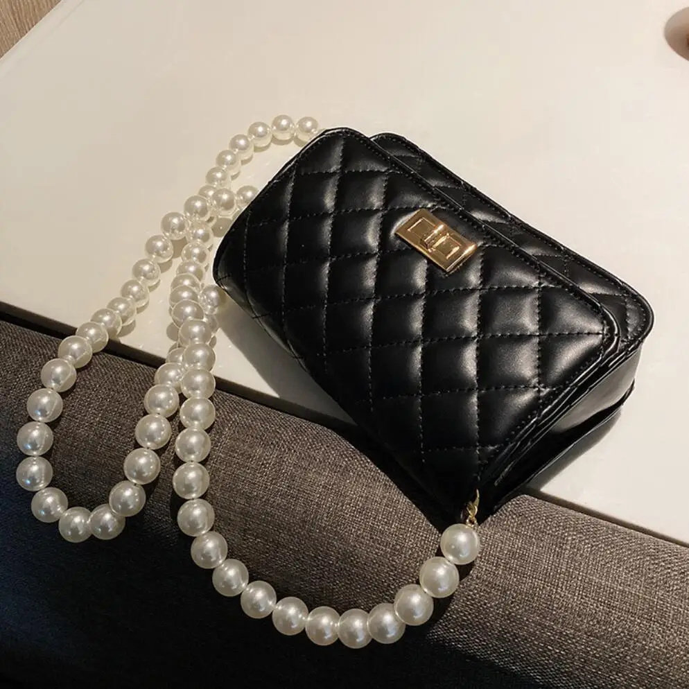 

Lattice Flip Messenger bag 2020 Fashion New High quality PU Leather Women's Designer Handbag Pearl strap Shoulder Messenger Bag