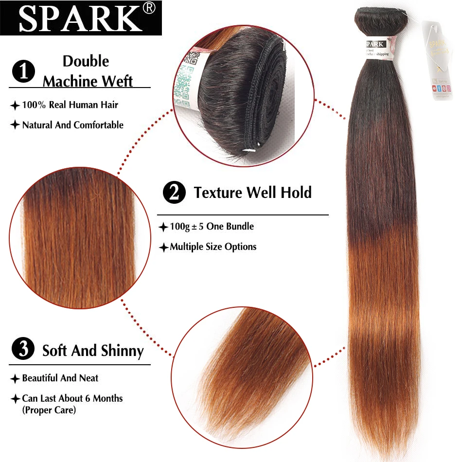 SPARK Ombre волосы прямые пряди с закрытием бразильские натуральные кудрявые пучки волос Омбре Remy закрытие с пряди средний коэффициент