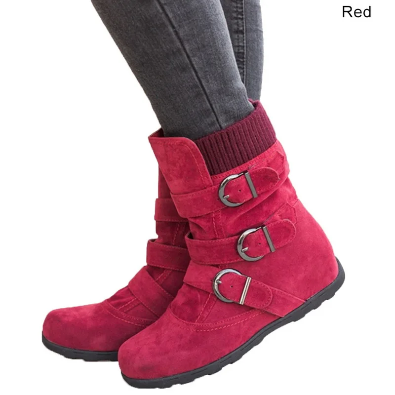 Red Litthing женские зимние ботинки короткие ботинки из толстого хлопка на плоской подошве, большие размеры повседневная обувь очень теплые зимние женские ботинки - Цвет: Red
