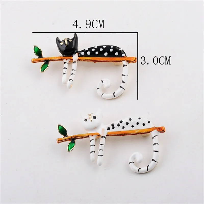 1 pcs Cute Lovely White Black Cat Brooches for Women Men Trendy Branch Kitty Suit Cloth Accessories Alloy Brooch Pin Jewelry | Украшения и