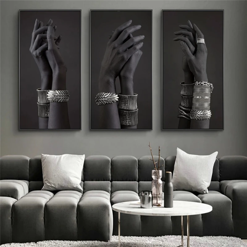 

Lover's Hands With Silver Jewelry Canvas Paintings on the Wall Art Posters and Prints African Art Pictures For Living Room Decor