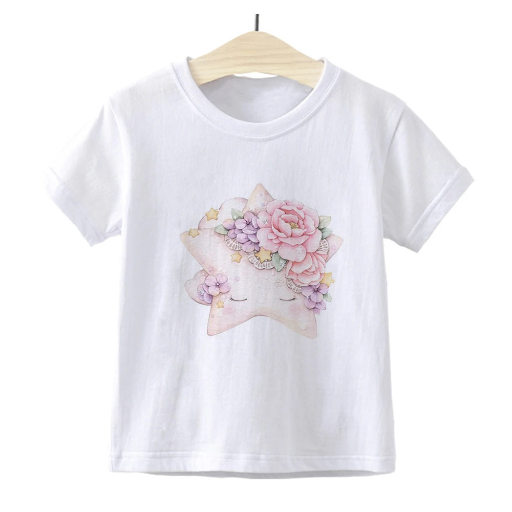 

Aesthetic Cartoon Baby Girls Clothes Cute Star Flower Sweet Style Children Tshirt Fashion Streetwear Kids Tops Tee