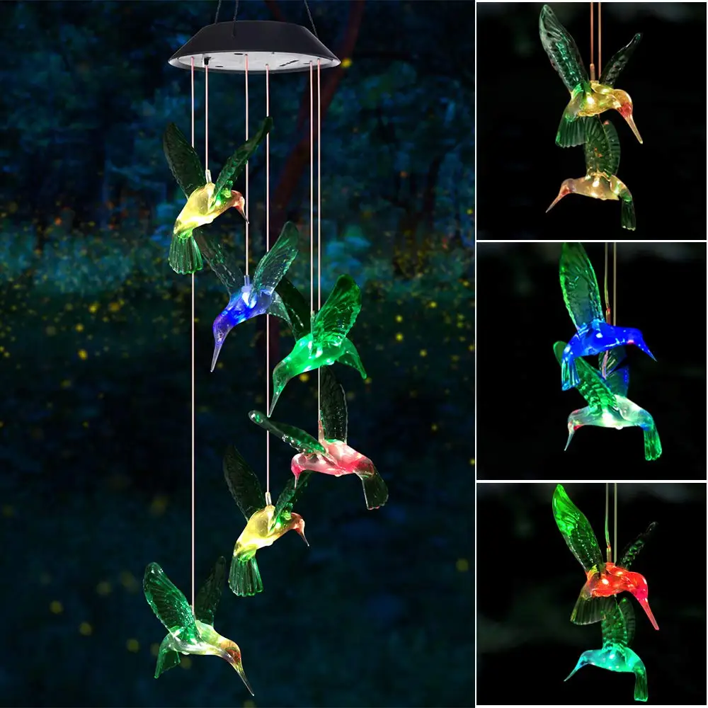 

Wind Chime Solar Hummingbird Outdoor/Indoor(Best Gifts for mom/grandma Gifts/Birthday) Decor Yard Decorations Memorial