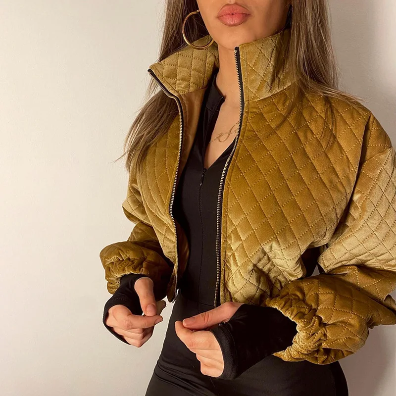 

Autumn And Winter Thick Warm Parka Coat Women Fashion Golden Black Lapel Short Jacket Women Elegant Zipper Cotton Jacket Ladies