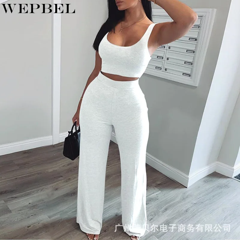 

Женский Повседневный облегающий спортивный костюм WEPBEL, летние сексуальные широкие брюки с высокой талией и круглым вырезом