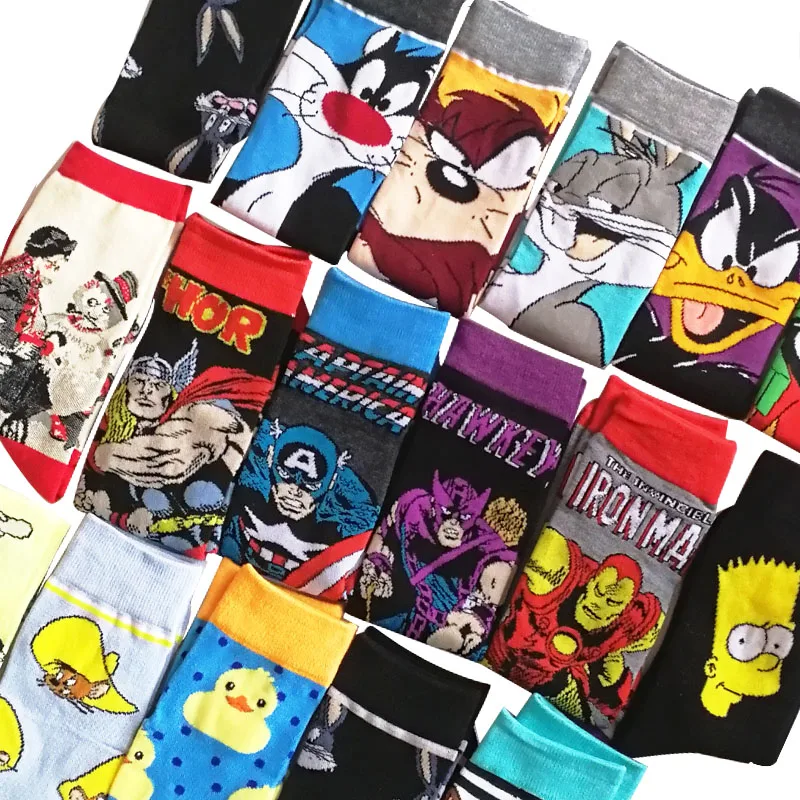 1 Pair funny animal unisex socks Casual Cartoon Cat socks Marvel socks Iron Man Captain America men socks Happy Funny women Sock