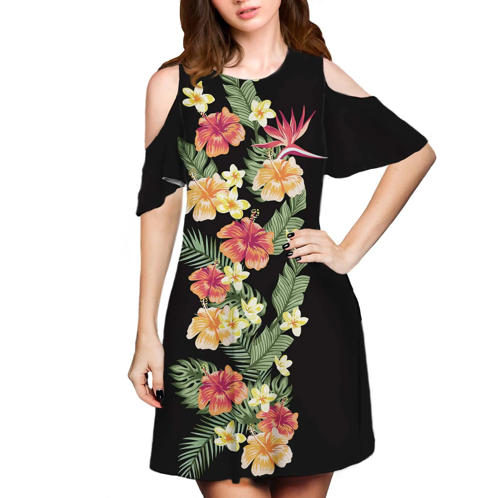 Hycool Гибискус дизайн зеленый лето Женские повседневные цветочные платья оптом