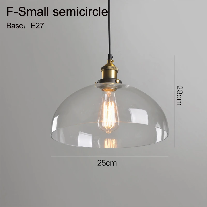 F-Small semicircle Светильник-лампа, подвесной светильник, Янтарный/дымчатый серый стеклянный подвесной светильник для ресторана, винтажный выдвижной настенный светильник, американский стиль ZDD0024 - Цвет корпуса: F-Small semicircle