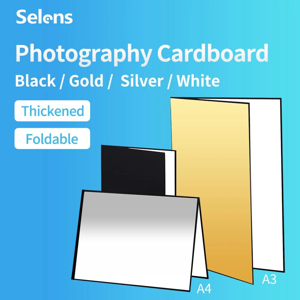 

Selens A3/A4 Photography Cardboard Folding Reflector Black Gold White Silver Reflector Absorb Light Thick Reflective Paper