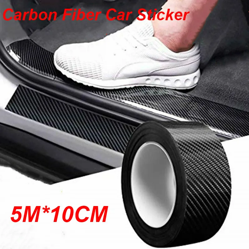 10/5M 3D Carbon Fiber Car Sticker DIY Paste Protector Strip Auto Door Sill Side Mirror Anti Scratch Tape Waterproof Protect Film