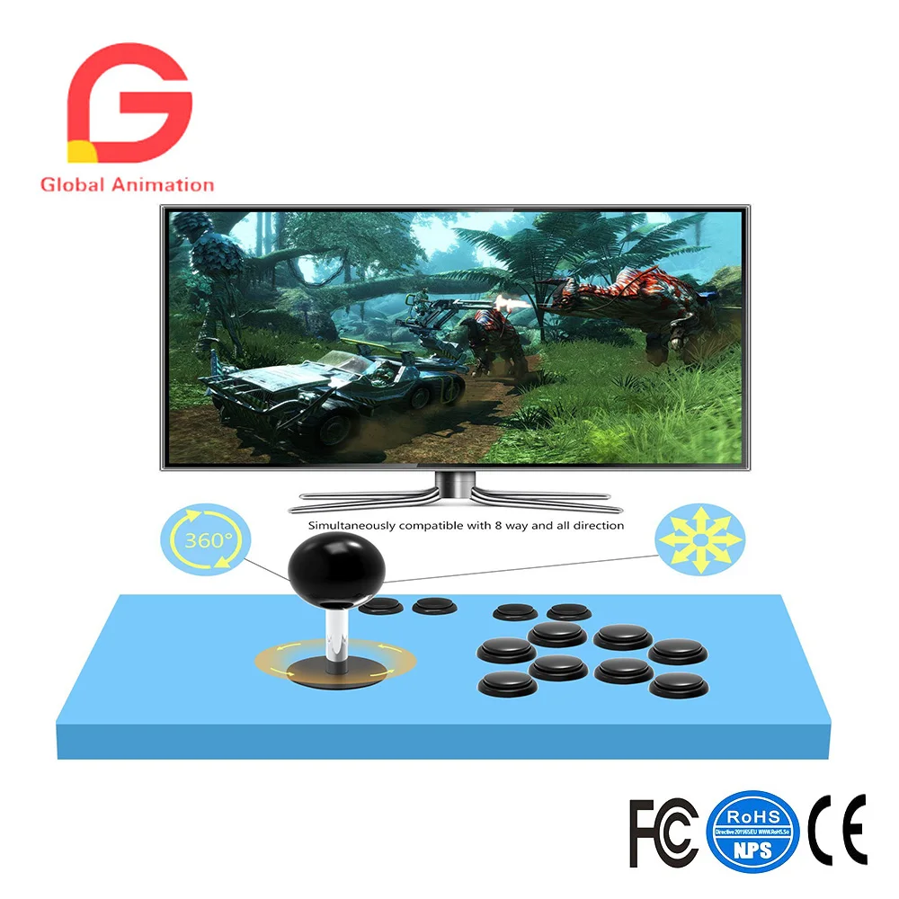 

PC Game Joystick DIY Kits, Zero Delay Arcade 3D Game Handle and USB Encoder Board Support PS3 Game Console,Raspberry Pi, Android