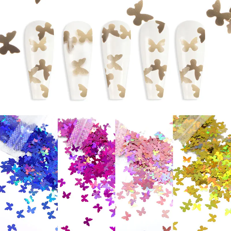 

1 Bag Holographic Metallic Butterfly Shaped Flake Nail Sequins 3D Glitter Laser Nail Art Design Decoration Accessories Wholesale