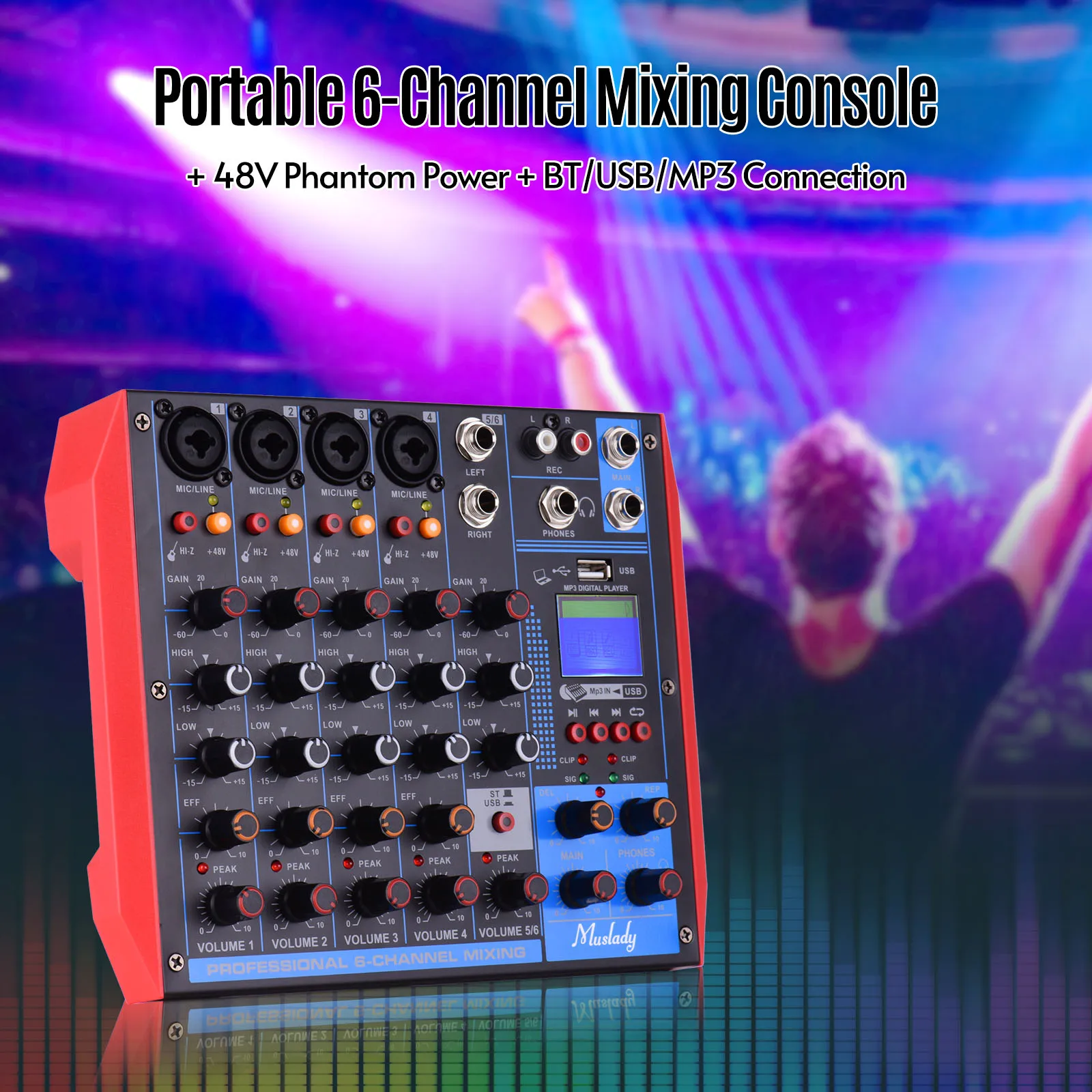 

Muslady 6- + 48V Phantom BT/USB/MP3 DJ