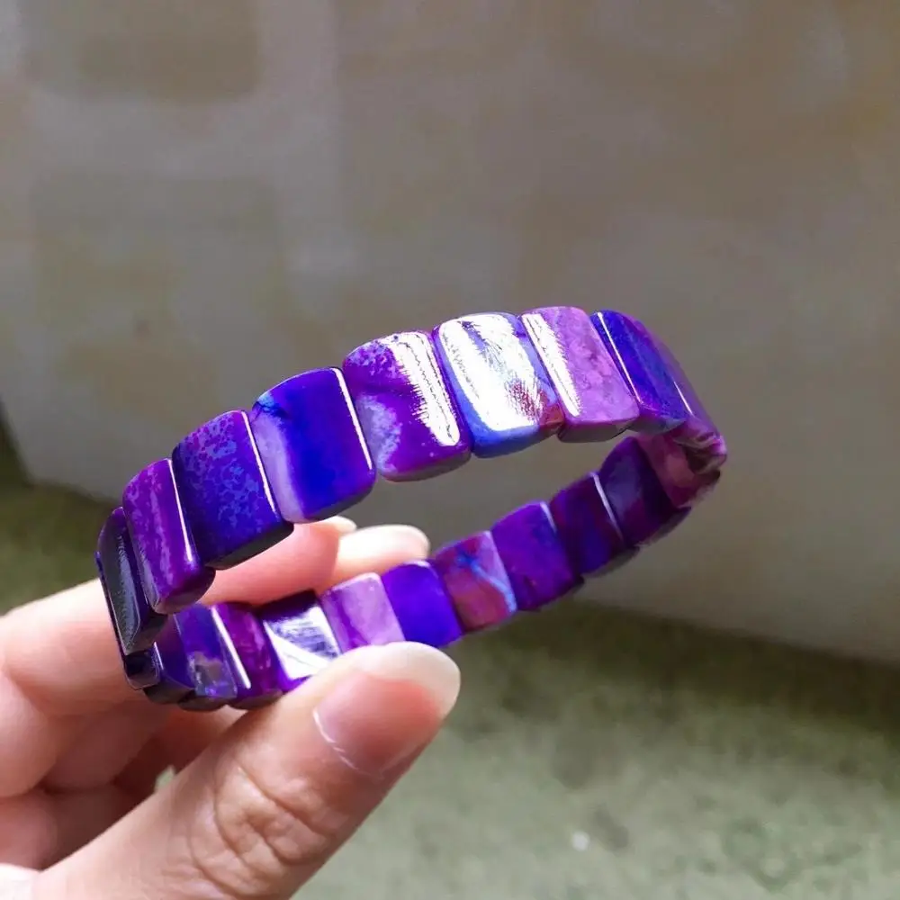 

Genuine Natural Pink Sugilite South Africa Bracelet Bangle Crystal Rectangle Beads Stretch Women Men 13*4mm AAAAA