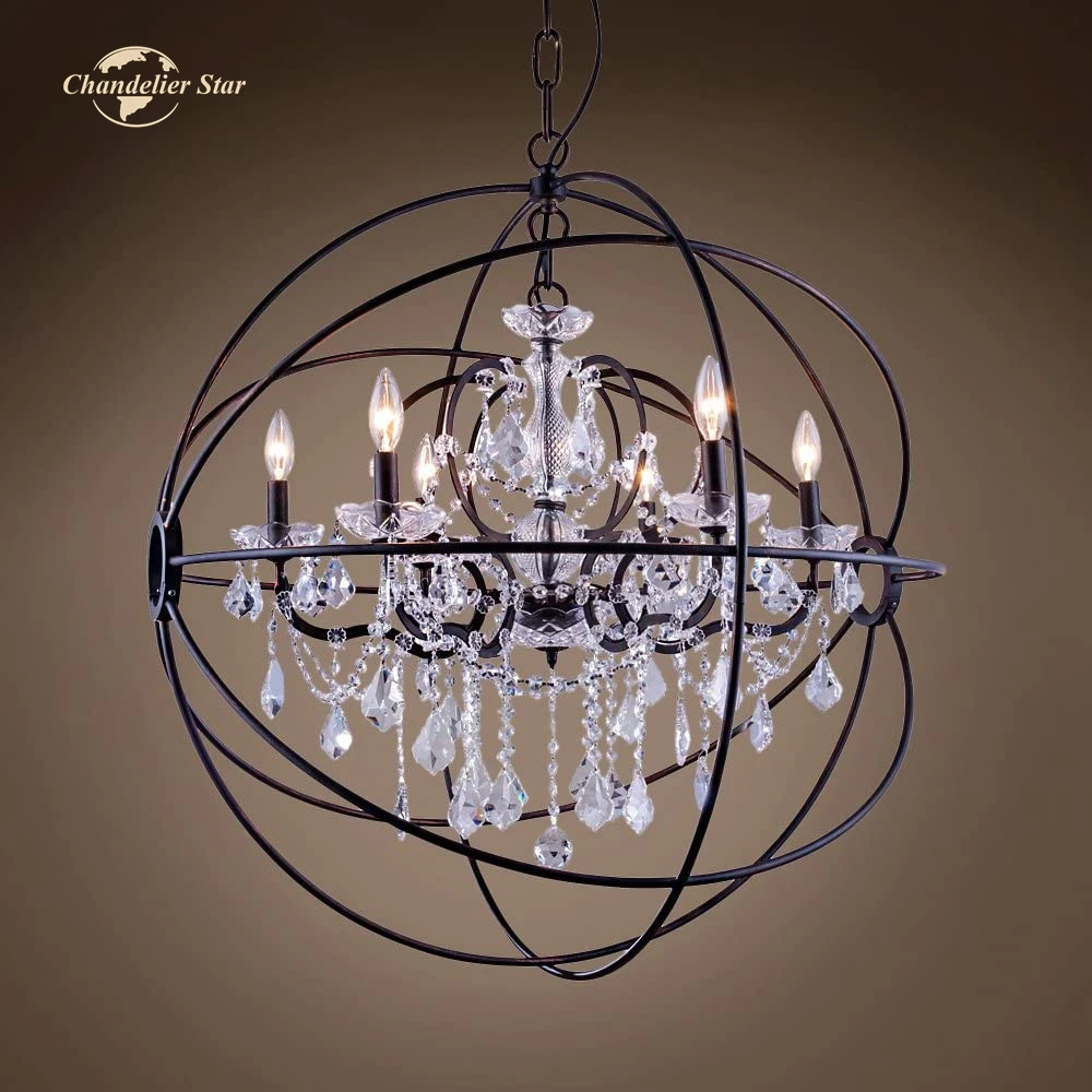 

Foucault's Orb Clear Crystal Chandeliers Modern Retro LED Black Metal Ball Pendant Lights Bedroom Living Room Lamp Lustre