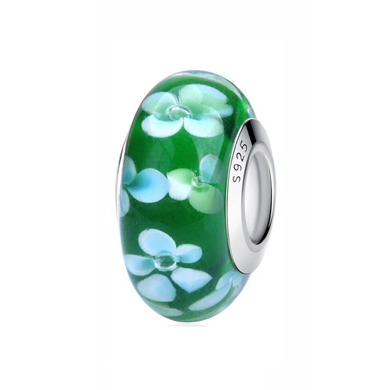 Bloom Green 925 пробы, серебряные стеклянные бусины, шармы, подходят для браслетов Pandora, Радужное граненое муранское стекло, шарм, сделай сам, изготовление ювелирных изделий - Цвет: Bloom Green