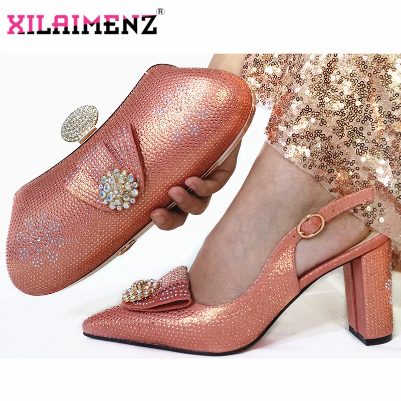 Новые Модные Элегантные Осенние женские вечерние туфли и сумочка оранжевого