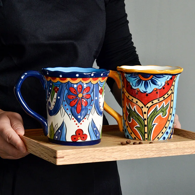 

500ml Creative Mug Bohemian Mugs Ceramic Mark Cup Breakfast Coffee Milk Tea Fruit Juice Couple Cups Drinkware Tool