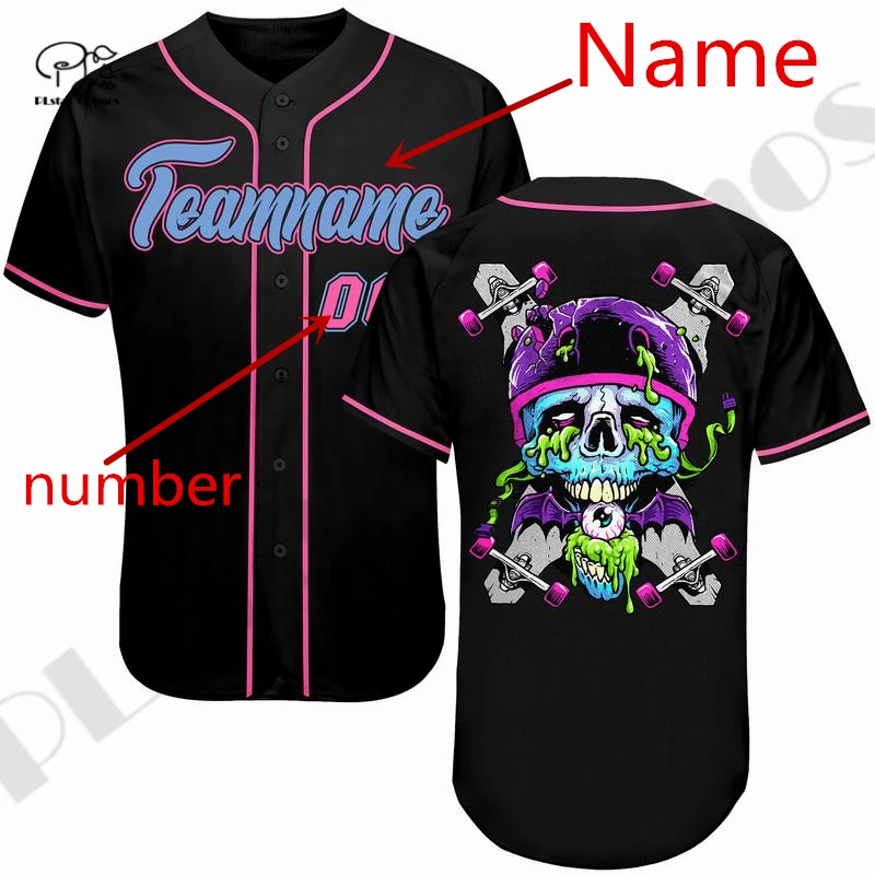 PLstar Cosmos Newest 3Dprinted Baseball Jersey Skull Team Custom Name Number Casual Unique Unisex Funny Sport Streewear Style-1