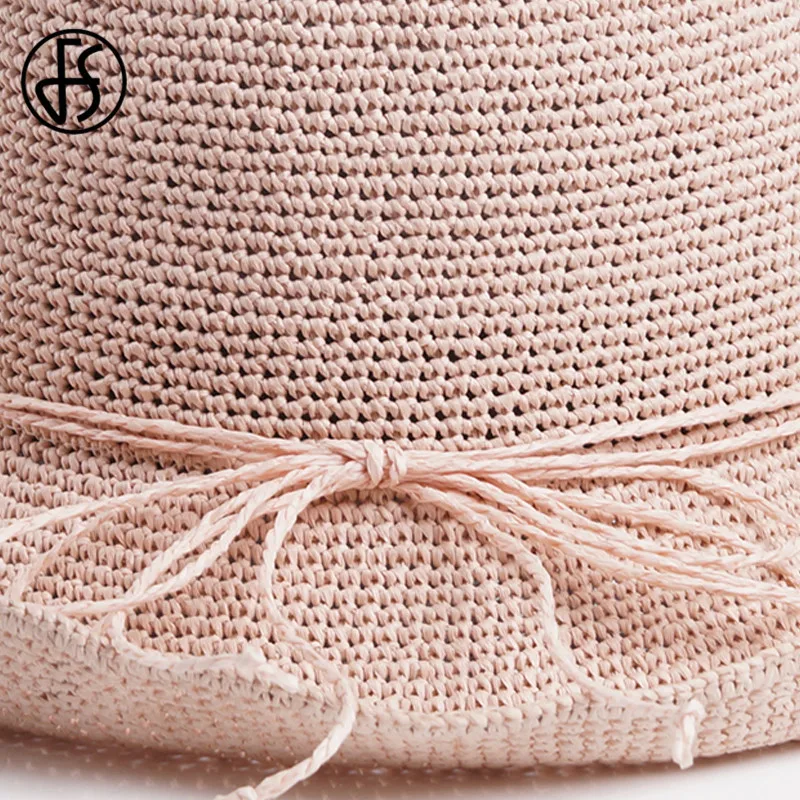 Женская Соломенная шляпка от солнца FS бежевая пляжная с широкими полями