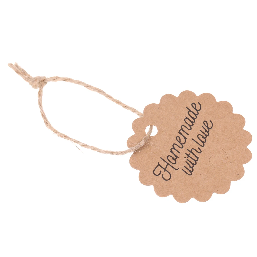 

100 Packaging Label Brown Kraft Paper Tags DIY Gift Tag Scallop Label Wedding/Candy/Baby Gift Products Tagging Package
