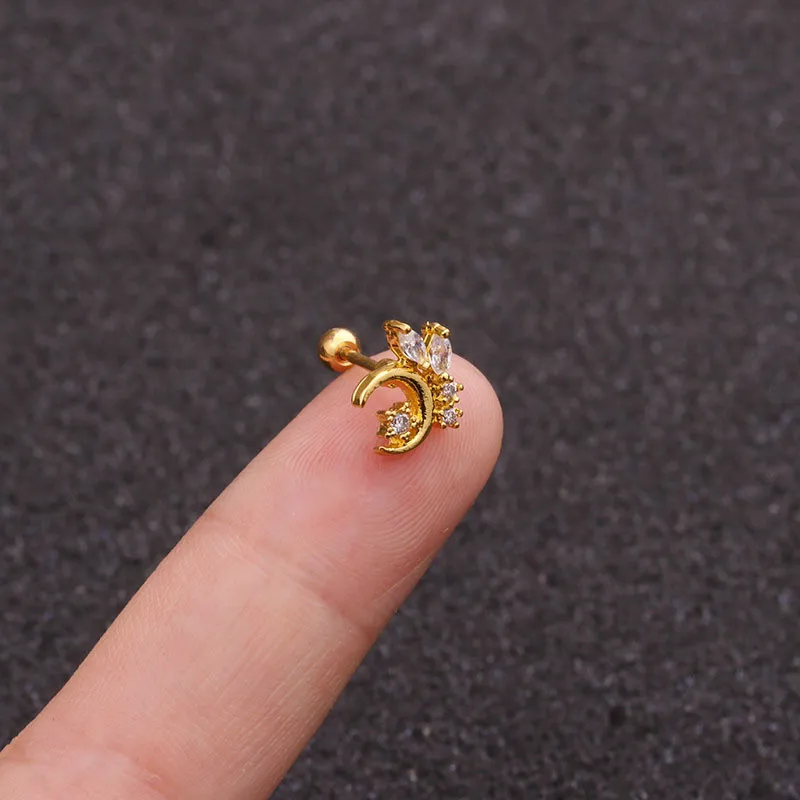 FZHI003201503 20 г пирсинг для уха Cz луна и звезда хрящевая спираль Tragus Conch Rook нержавеющая сталь закручивающаяся задняя часть серьги для ушного хряща - Окраска металла: FZHI003201503
