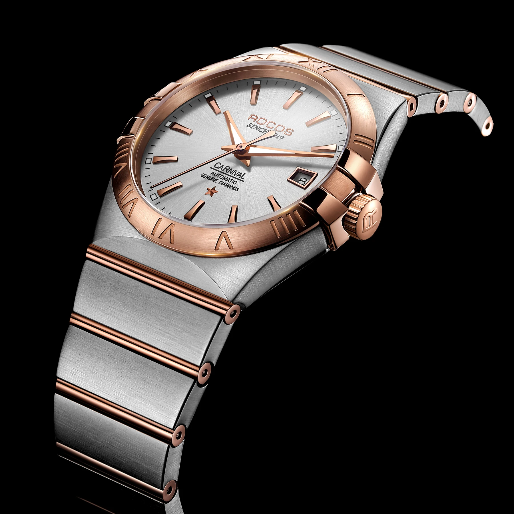 Часы мужские механические водонепроницаемые с автоподзаводом со стальным