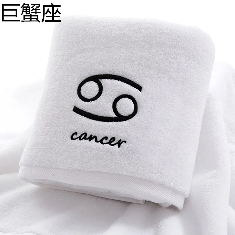 White Cancer Банное полотенце из хлопка с рисунком созвездия, бело-серое банное полотенце с вышивкой для девочек/мужчин, банное полотенце прямоугольной формы 70*140 см - Цвет: White Cancer
