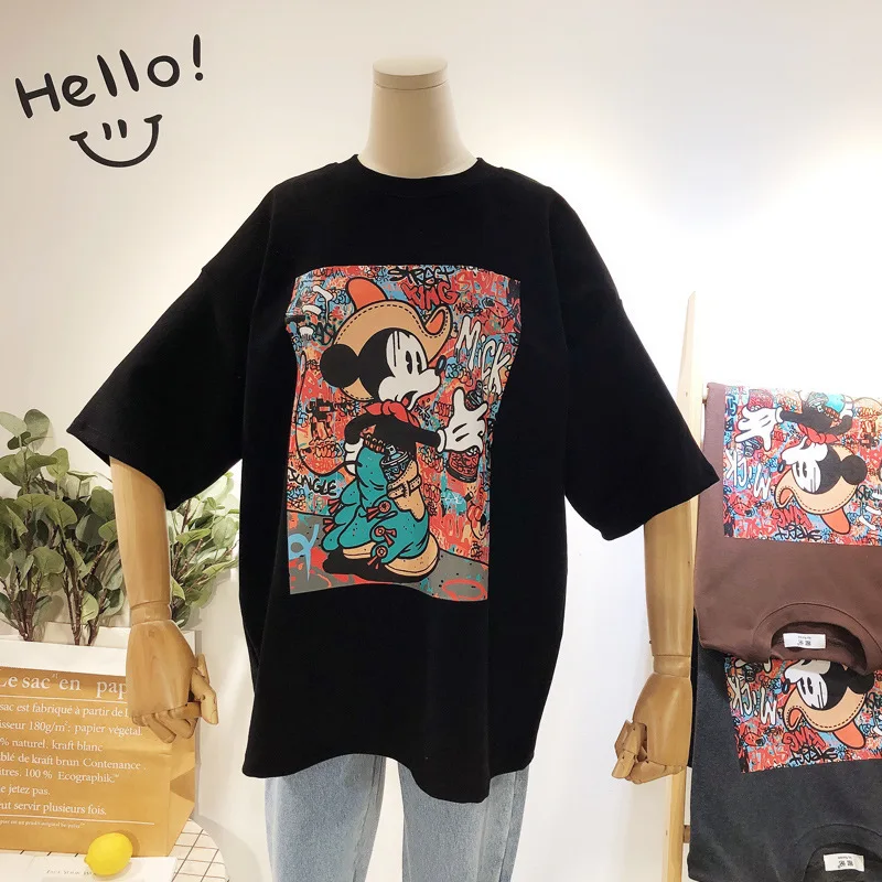 

New Mickey Summer Short-Sleeved T-Shirt Girl Plus Size Student Fashion Top Women's Neck Round Clothes