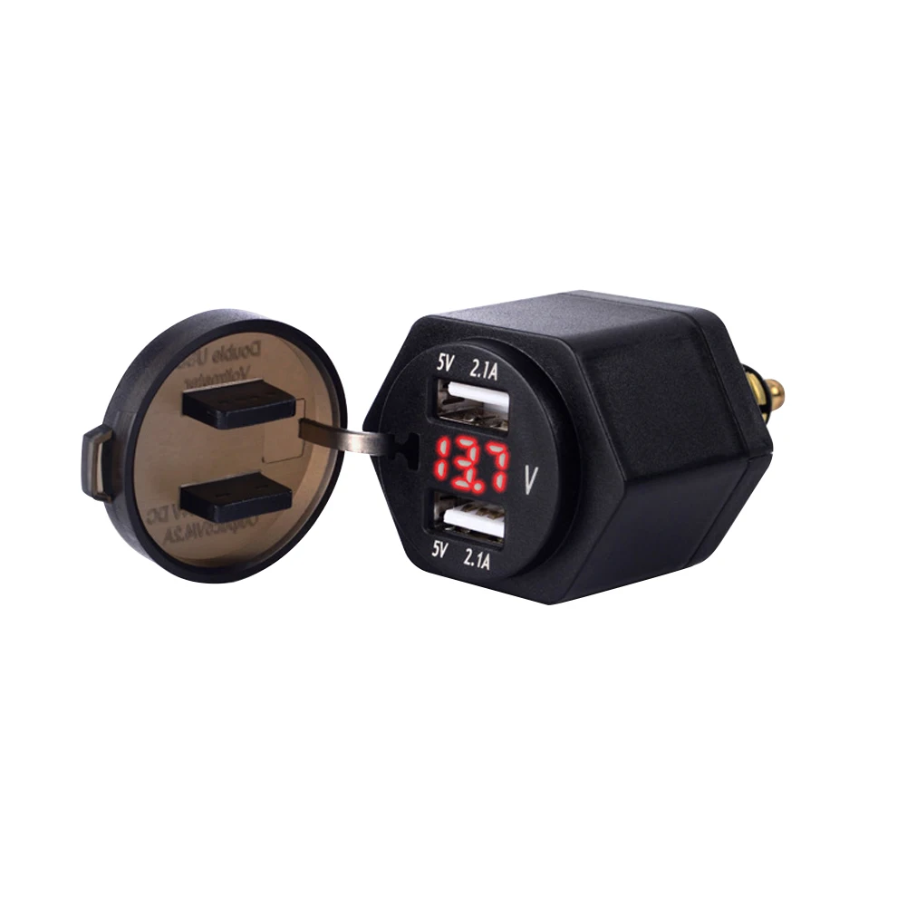 

Safe Waterproof Durable Socket Motorcycle Adapter PVC Plug With Cover 4.2A Digital Display Dual USB Charger LED Voltmeter