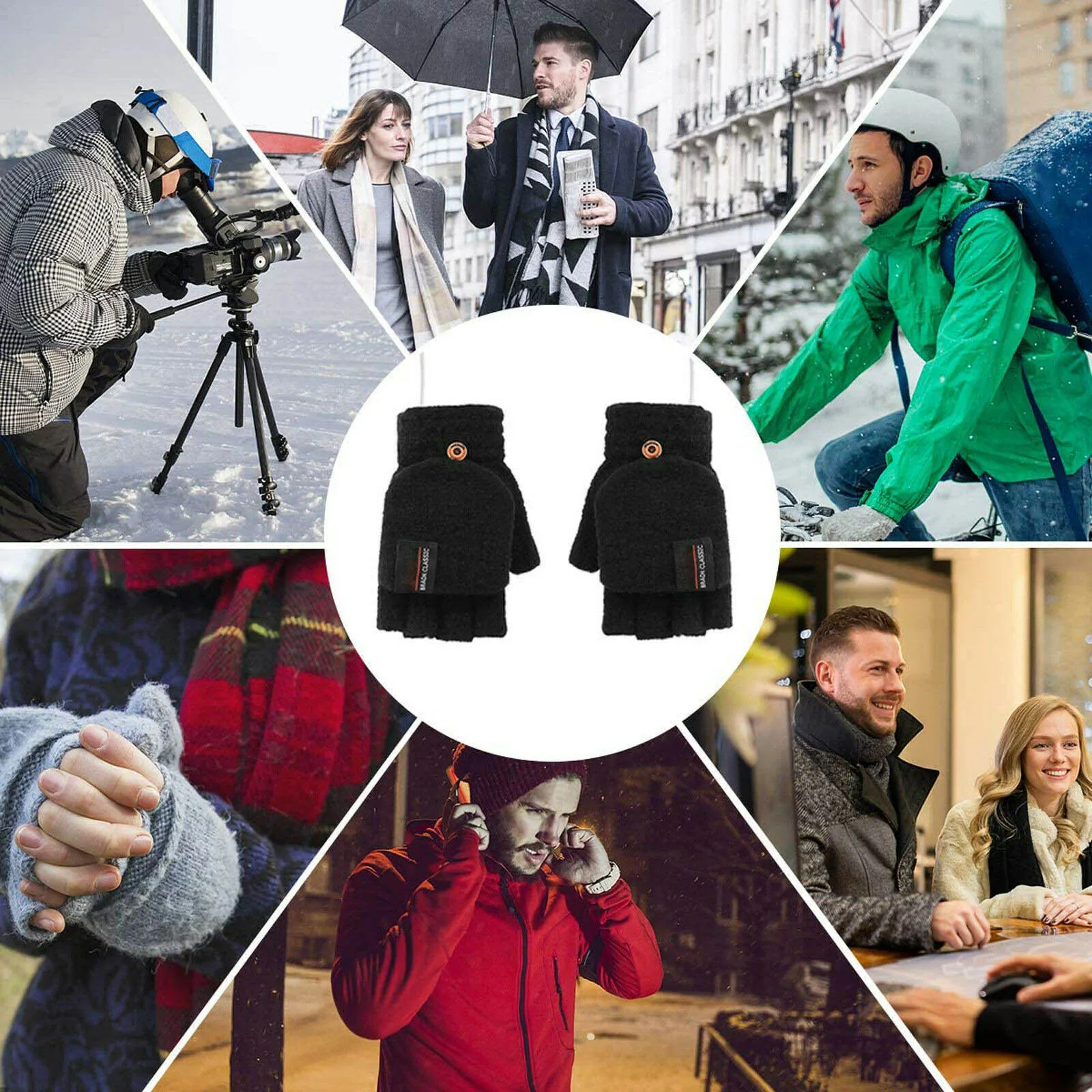 

Winter Gloves Full and Halfs Finger Mitten Warm Thick Cozy Men Knit Gloves J55