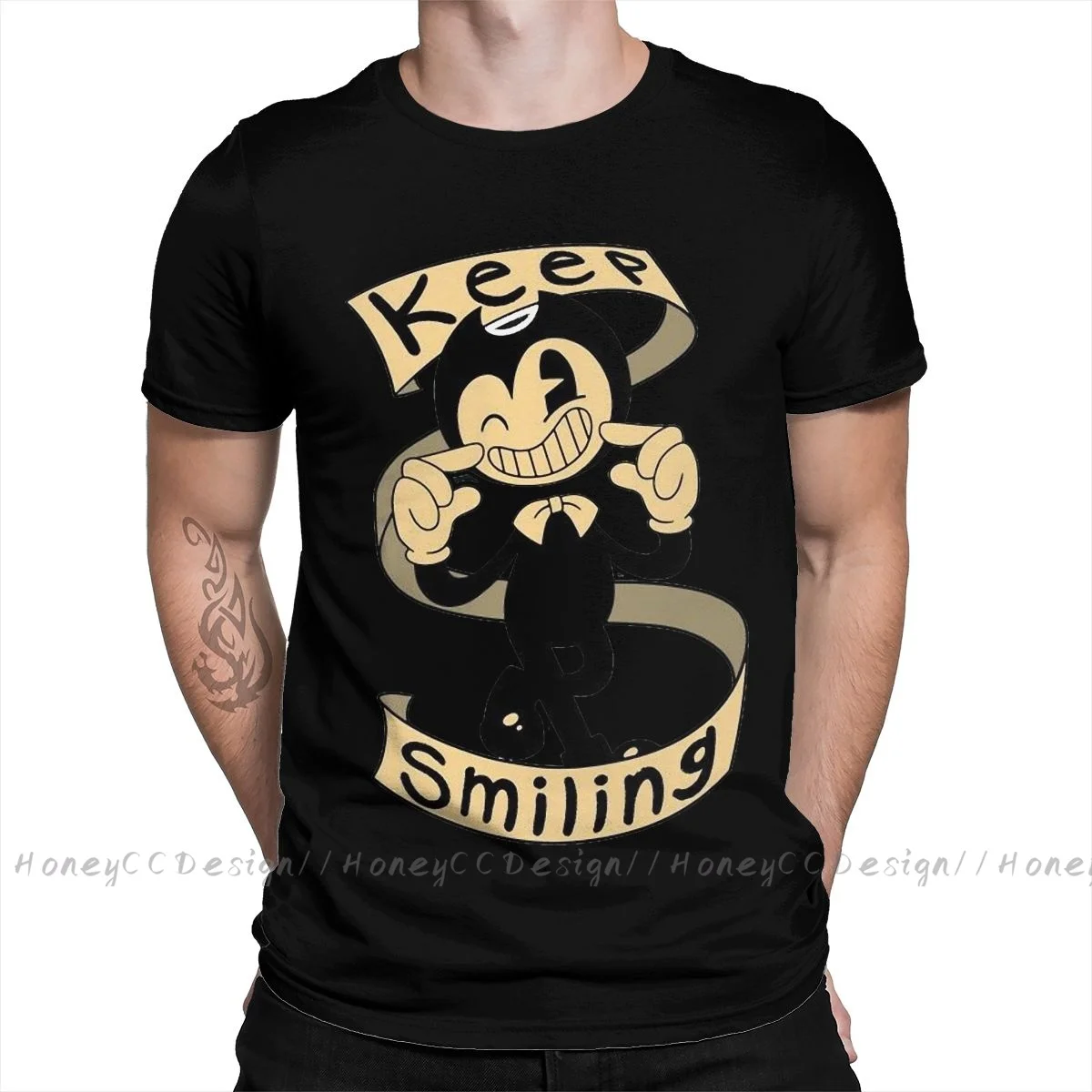 Cuphead T-Shirt Men Top Quality 100% Cotton Short Keep Smiling Summer Sleeve asual Shirt Loose Tees