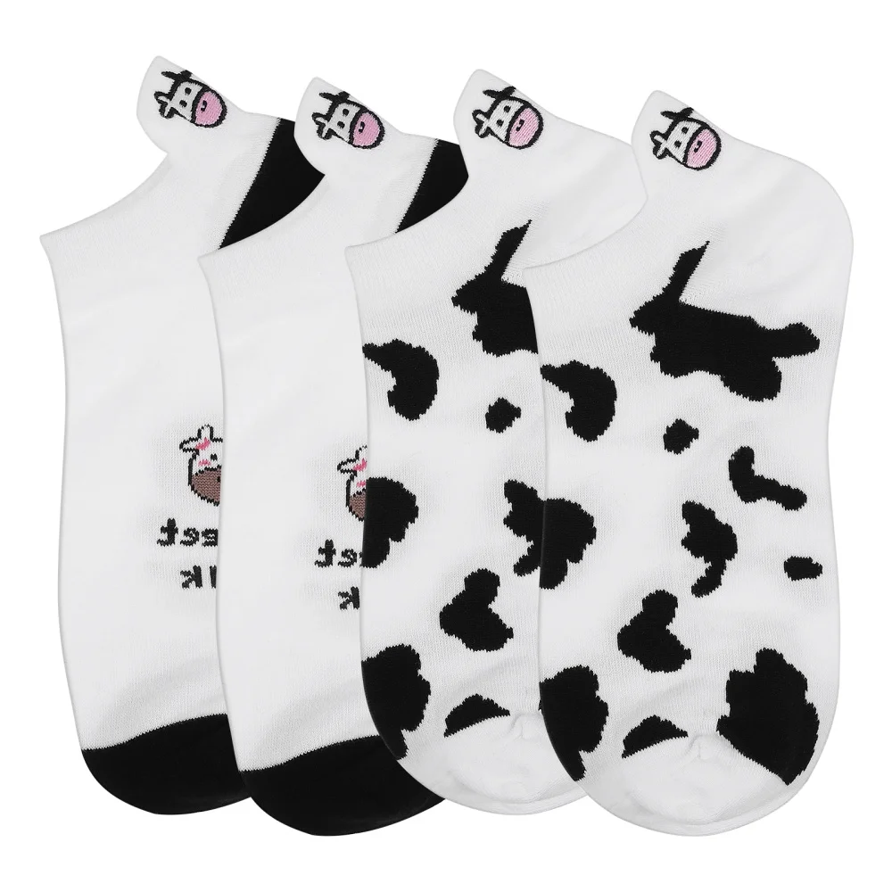 

KESYOO 2 Pairs Lovely Cow Pattern Short Socks Creative Cartoon Socks Girl Anklet Sock
