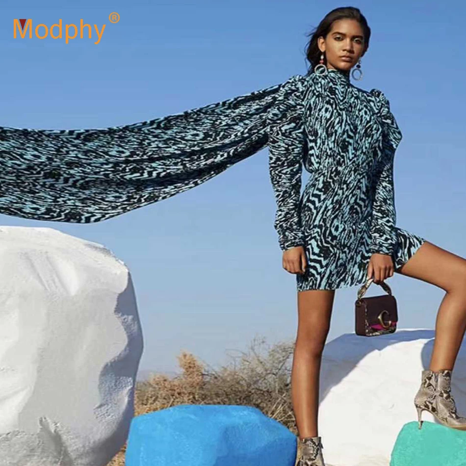 Леопардовое модное женское платье с длинным рукавом и высоким воротником