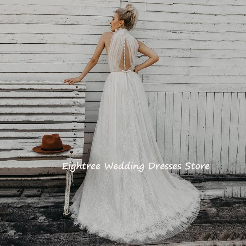 Свадебное кружевное платье без рукавов свадебное Бохо с вырезом лодочкой и