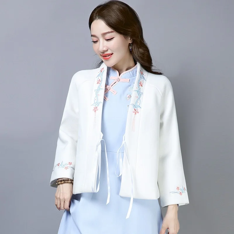 Женская короткая шерстяная блузка в китайском стиле кардиган свободного покроя