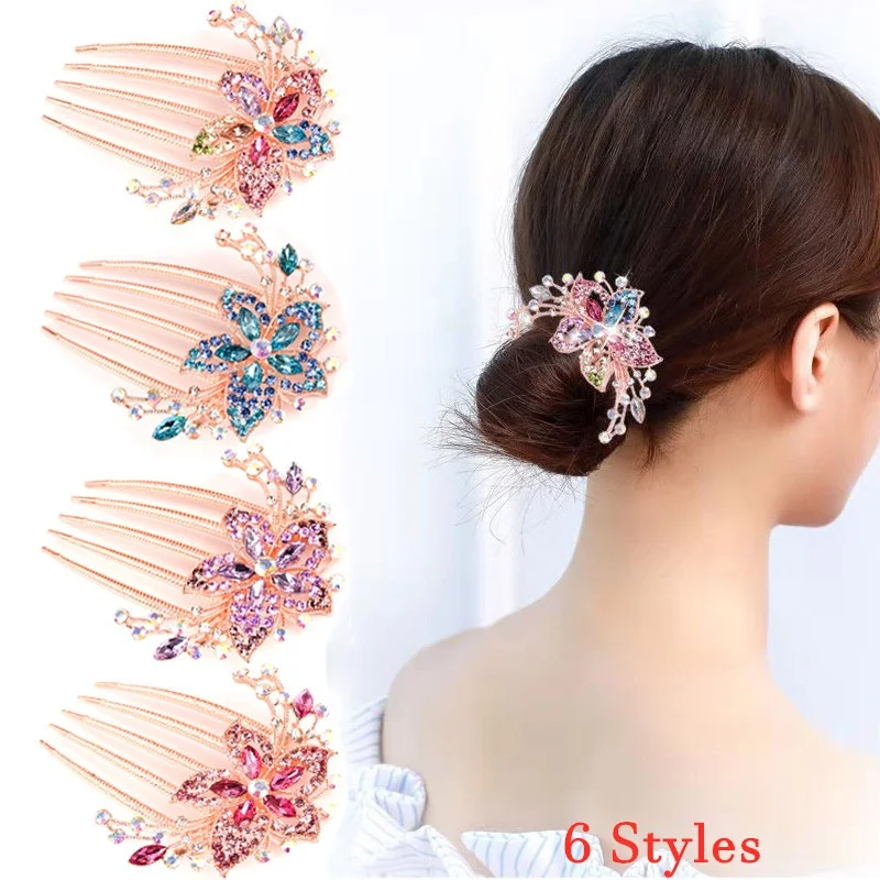 

Retro Women's Hollow Out Crystal Hair Comb Fashion Colorful Flowers Rhinestone Hairpins Exquisite Fashion Hair Accessories