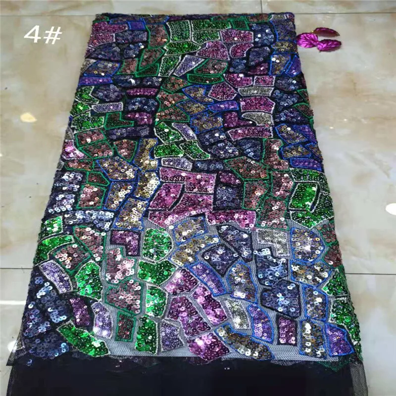 

African Lace Fabric Multicolor Embroidery Nigerian velvet Lace Fabric.High Quality Sequins French Tulle Lace Fabric For Dress