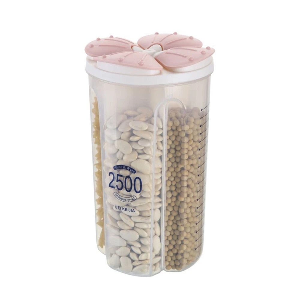 2500ML 4 Grids Pink Пластиковые контейнеры для зерновых сухой герметичный контейнер для хранения пищевых продуктов со шкалой прозрачный герметичный тара для крупы - Цвет: 2500ML 4 Grids Pink