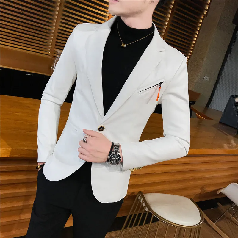 Мужской пиджак из искусственной кожи приталенный в Корейском стиле модный