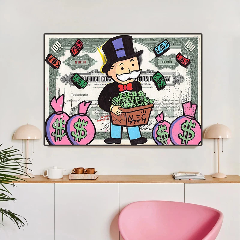 Alec Монополия богатый человек деньги Искусство Холст Живопись 100 $ наличные