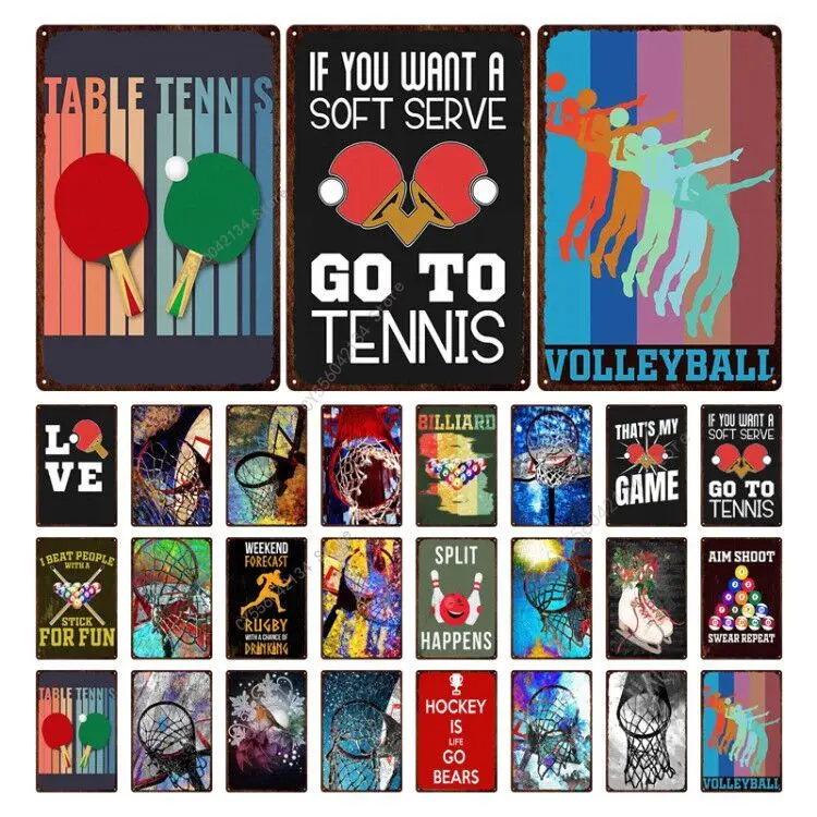 

Decorative Brand Basketball Hoop Tin Decorative Brand Bowling Metal Wall Decoration Tin Painting Basketball Fan Iron Signboard